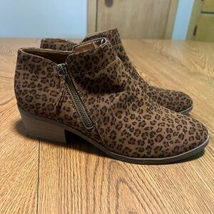 Time and Tru Brown Ankle Booties with Leopard Print